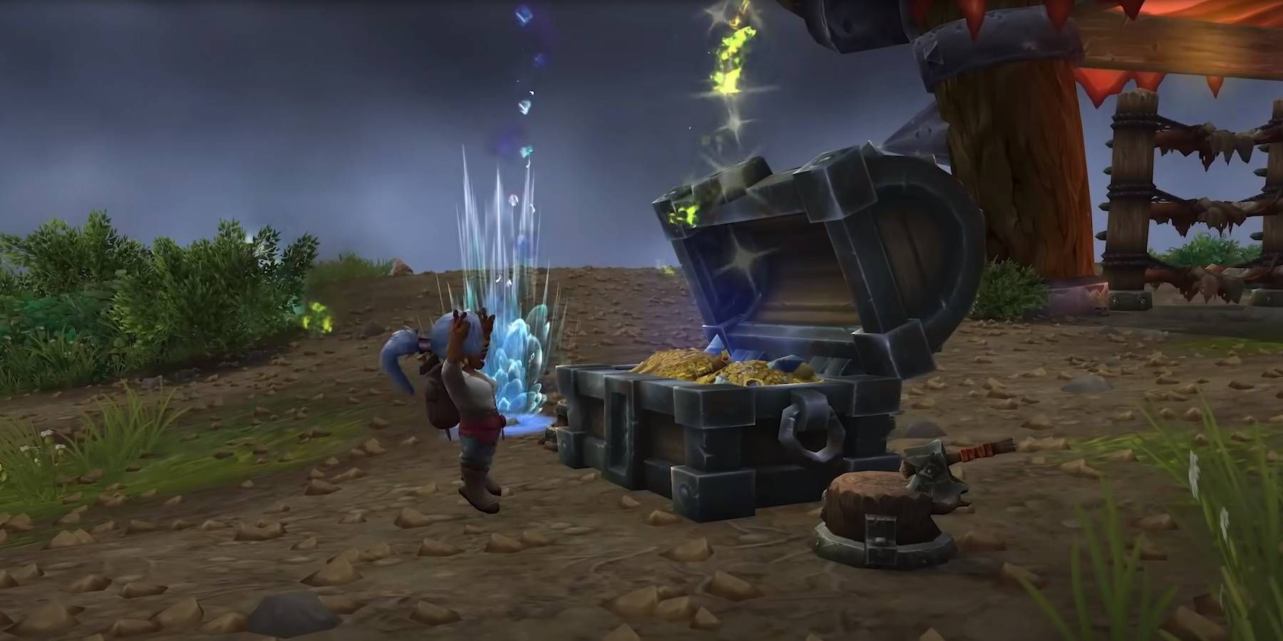 World of Warcraft Shiny Chest sendo aberto para Plunder que aumenta o nível de Renome no modo de jogo por tempo limitado Plunderstorm