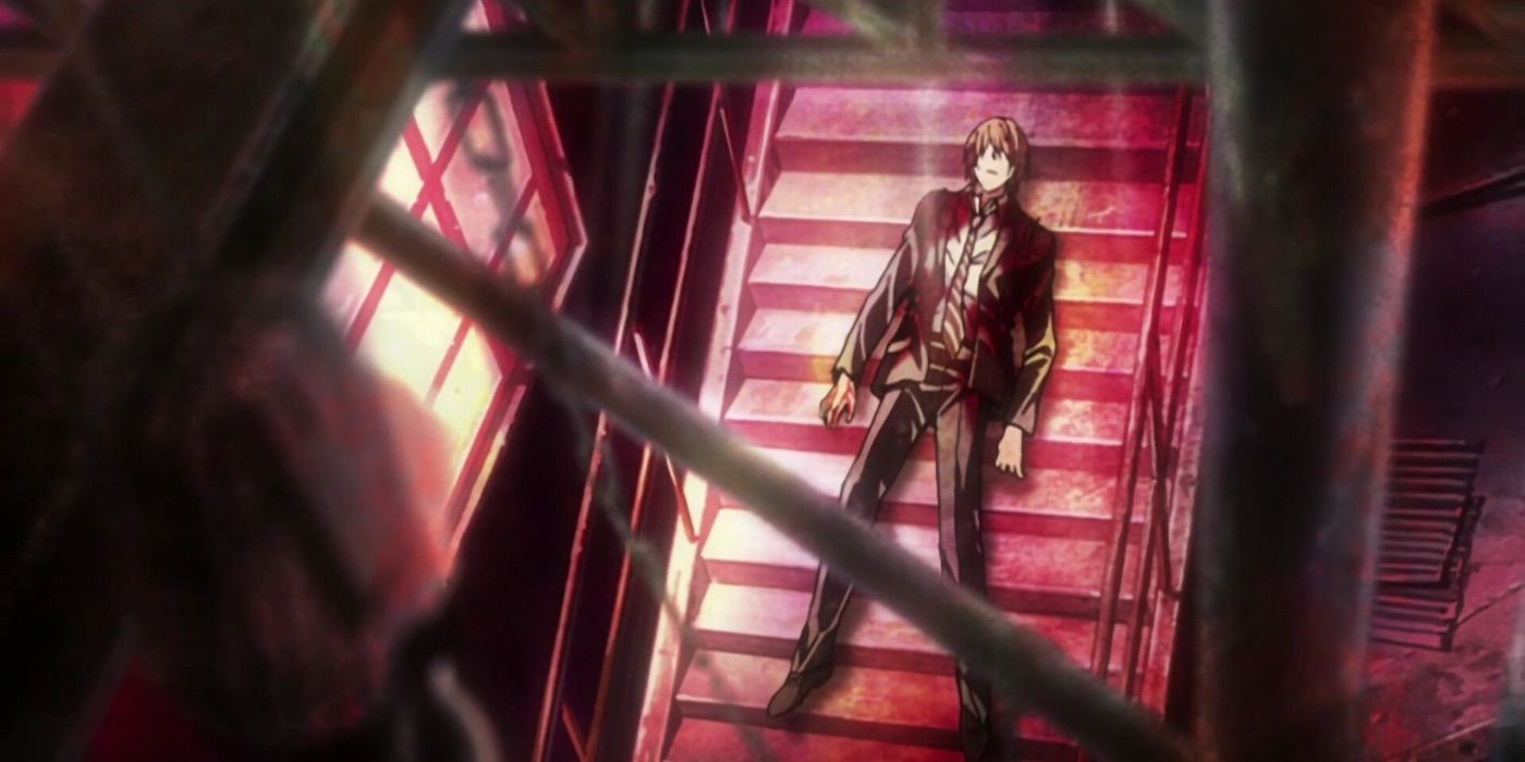 Death Note A morte de Light Yagami deitado na escada