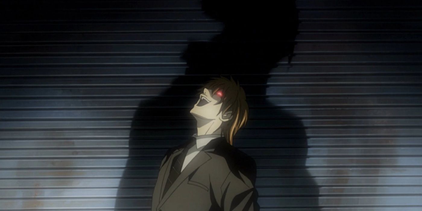 Light Yagami doing his iconic Kira laugh in Death Note