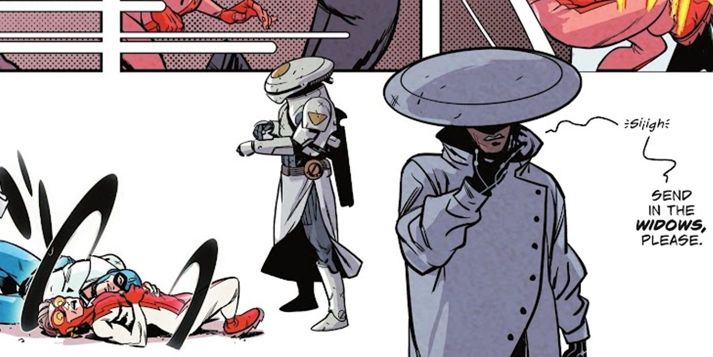 Comic book panel: Inspector Pilgrim Captures Max Mercury and Impulse.