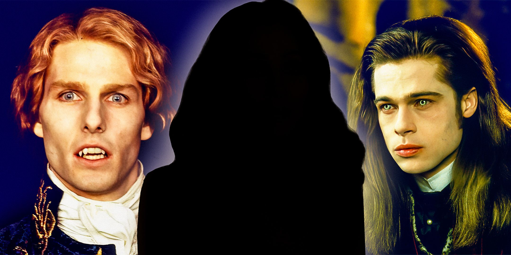 Interview with the Vampire Lestat next to a dark female silhouette next to Louis
