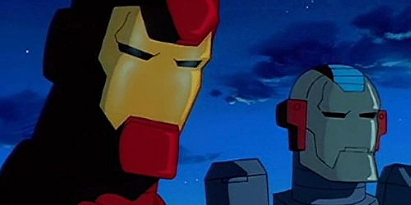 iron man the animated series, fire and rain, iron man and war machine against the night sky