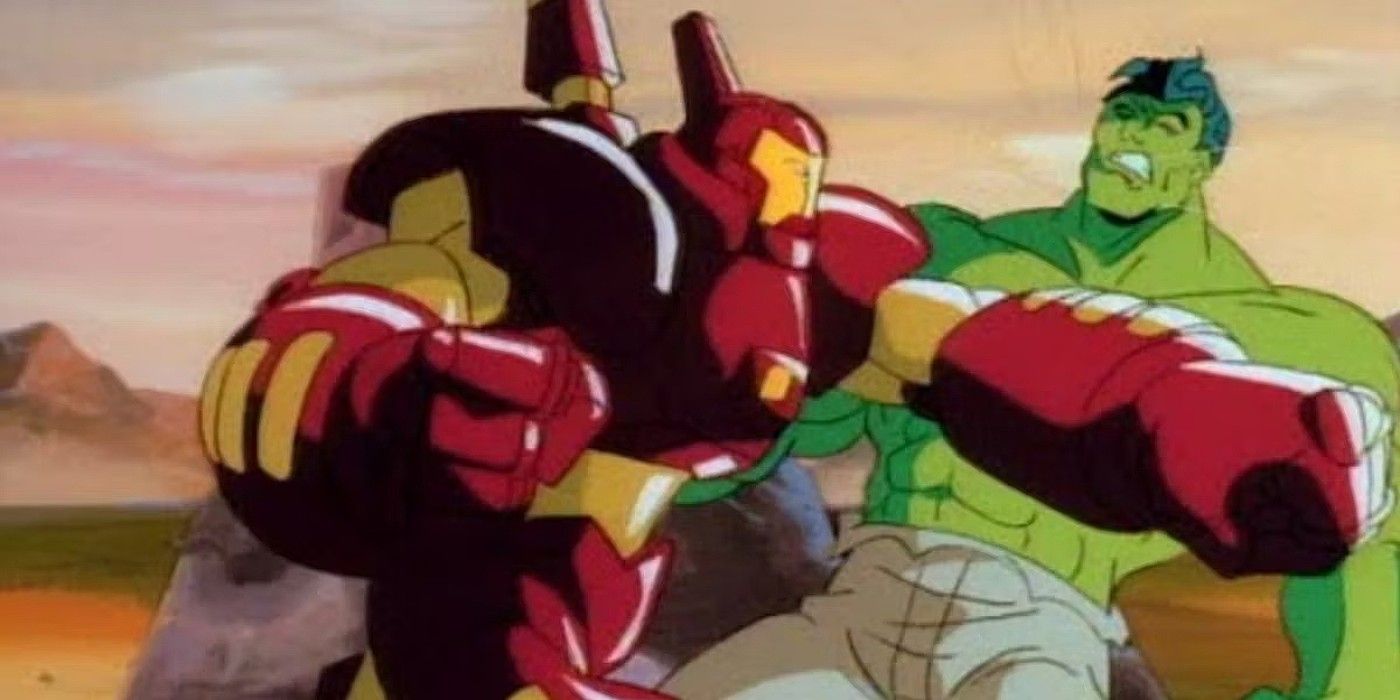 iron man the animated series, hulk buster, iron man in hulkbuster armor ounches the hulk