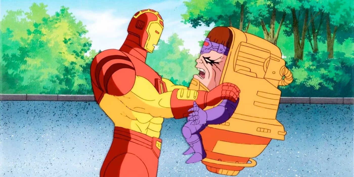 iron man the animated series, iron man grabbing modok by the shoulders