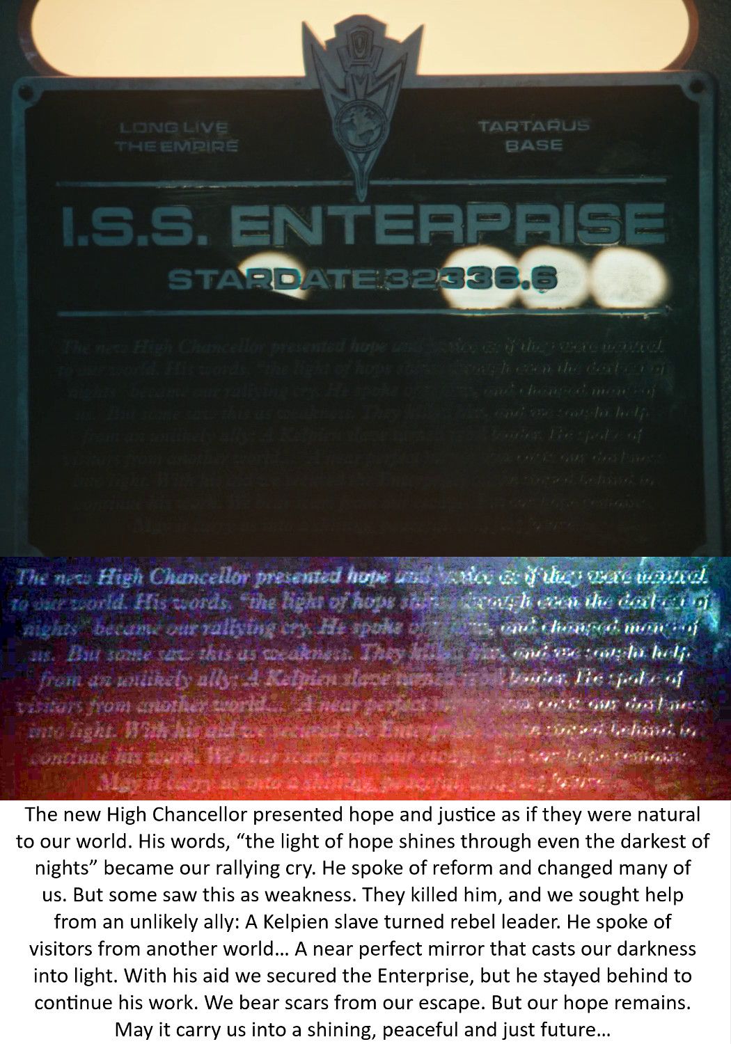 ISS Enterprise Mirror Universe history plaque from Star Trek Discovery