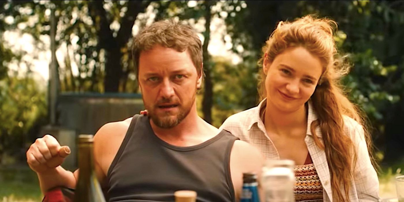 James McAvoy's Paddy looking angry as Aisling Franciosi's Ciara smiles in Speak No Evil 2024 trailer