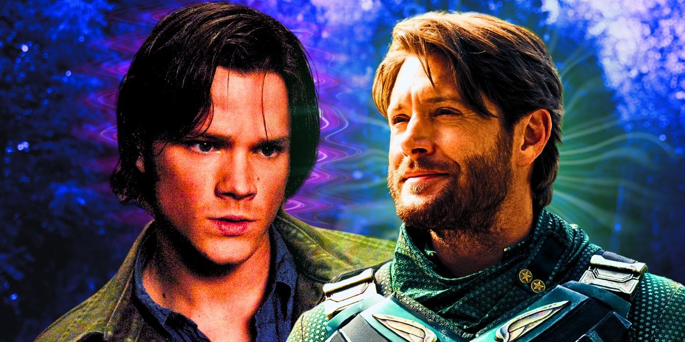 A custom image of Jared Padelecki as Sam Winchester in Supernatural and Jensen Ackles as Soldier Boy in The Boys.