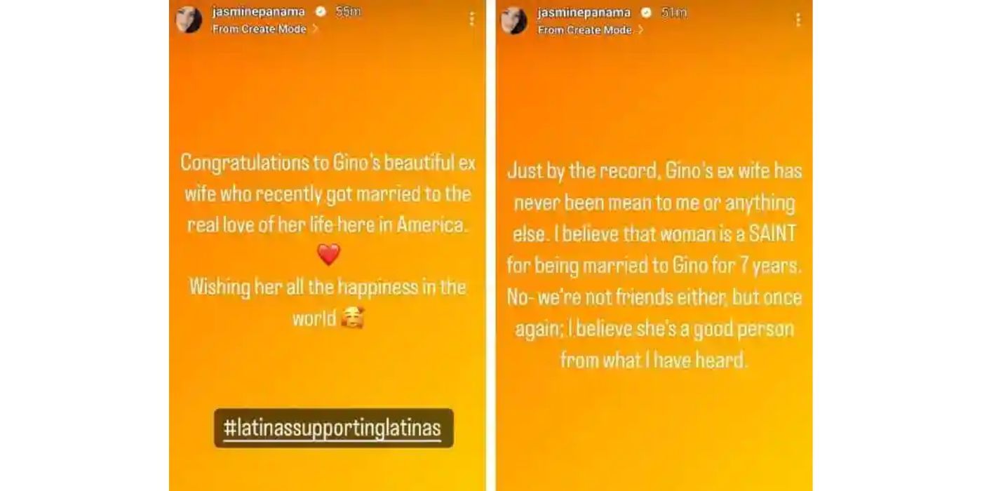 Jasmine talking about Gino's Ex Wife In 90 Day Fiance on Instagram