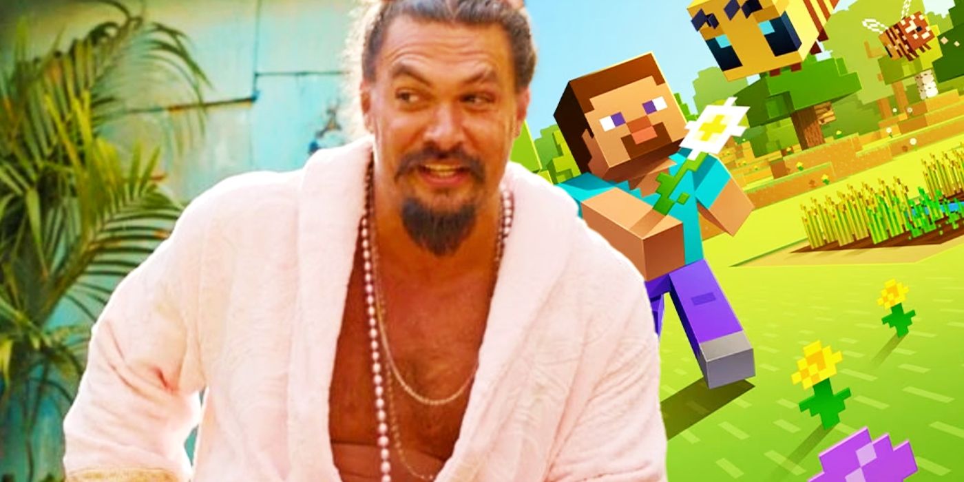 Jason Momoa in Fast X juxtaposed with a character in the Minecraft video game