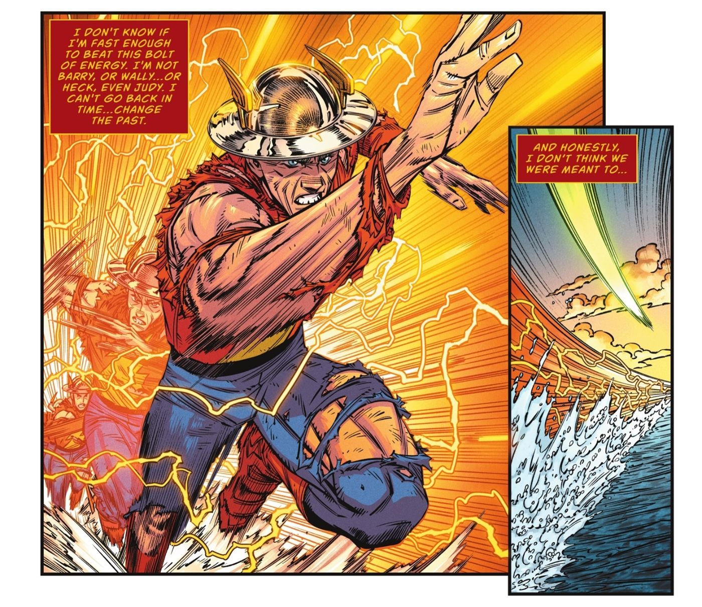 Painéis de quadrinhos: Flash Jay Garrick atravessa o oceano.