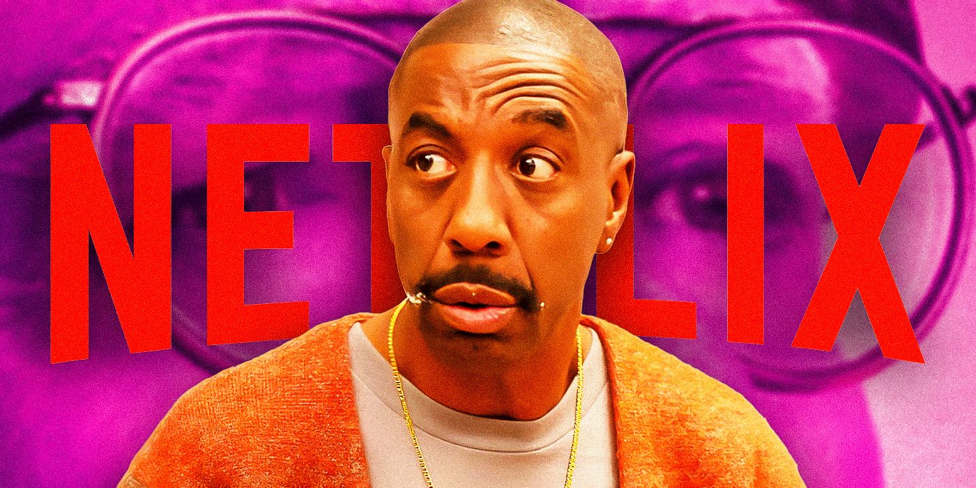 JB Smoove as Leon in Black in Curb Your Enthusiasm in front of a Netflix sign.