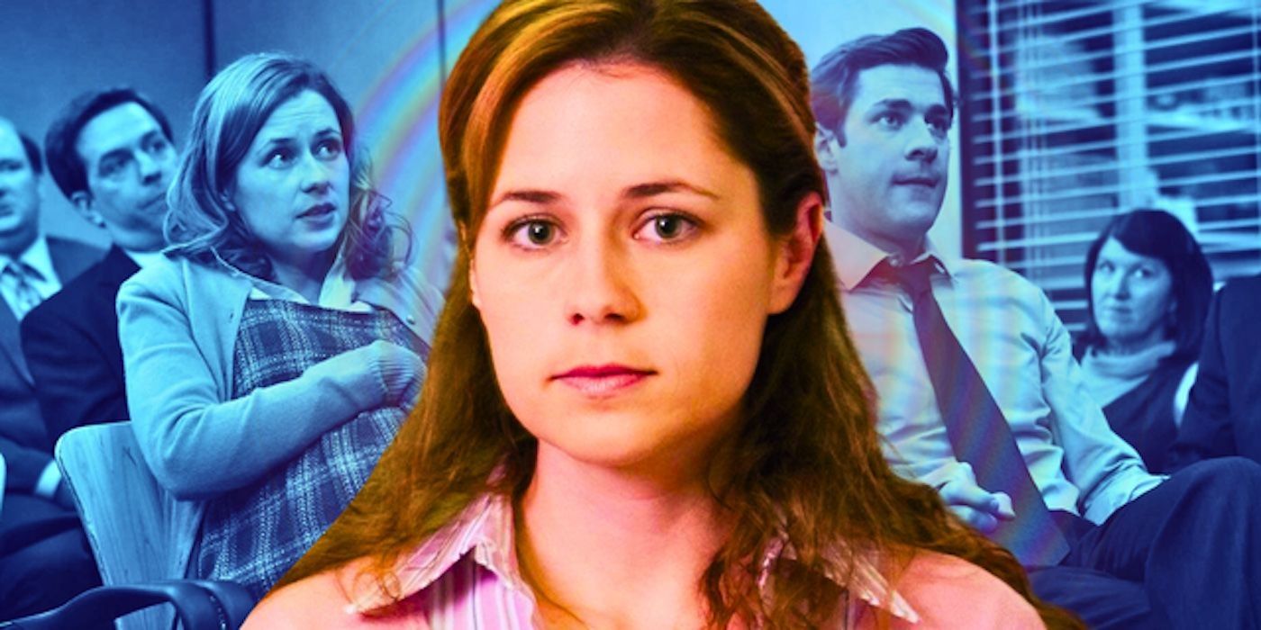 Jenna Fischer's Pam in front of The Office's main cast