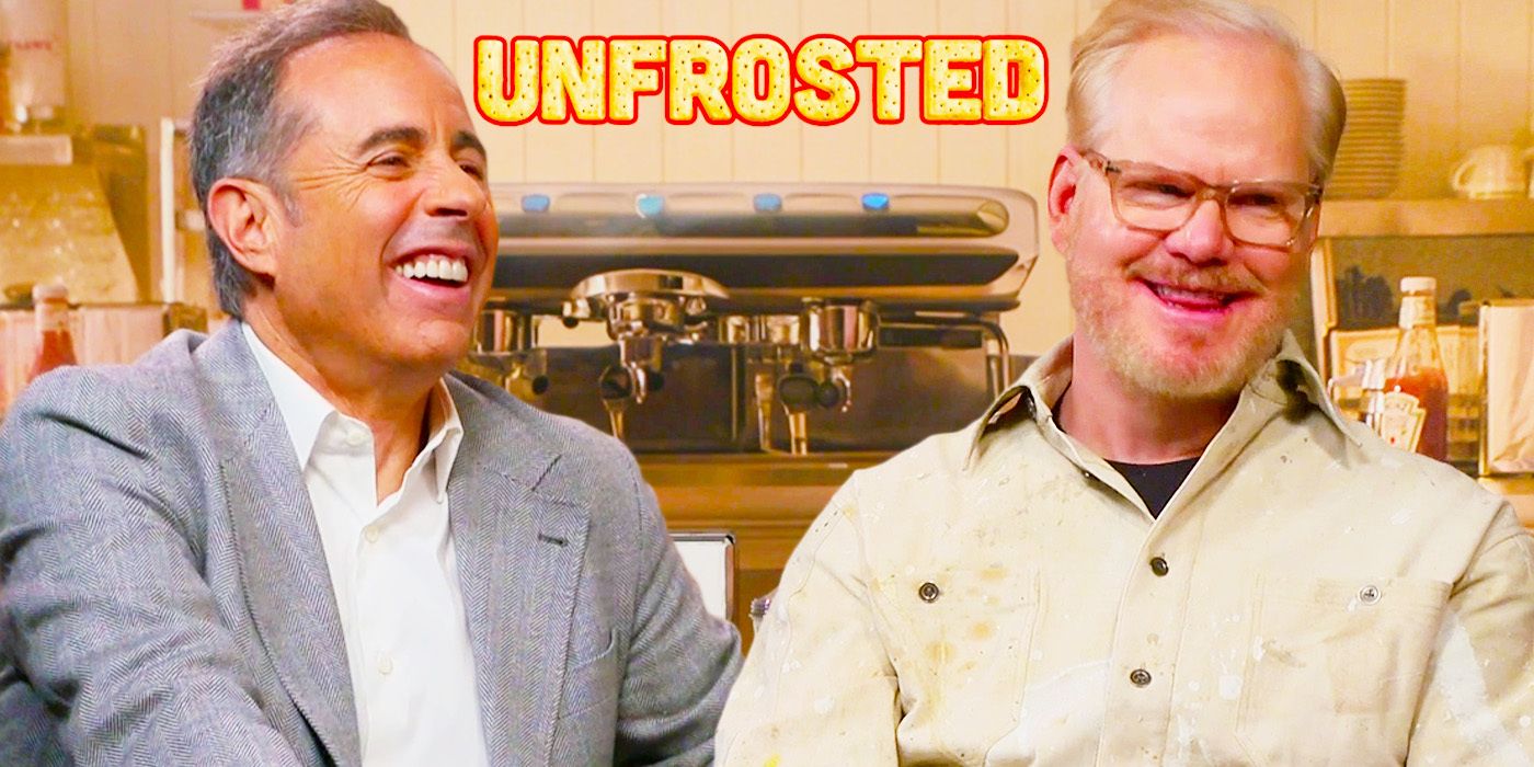 Edited image of Jerry Seinfeld & Jim Gaffigan during Unfrosted interview