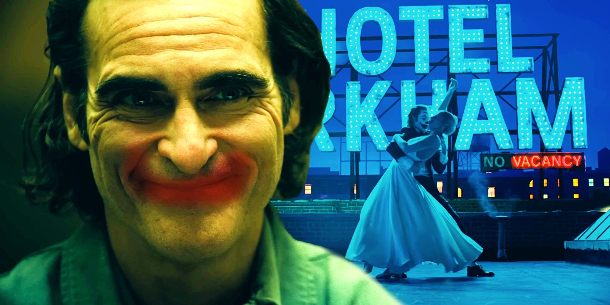 Joaquin Phoenix as Arthur Fleck With Lipstick Smudge Over His Lips And Joker And Lady Gaga's Harley Quinn Dancing In Joker Folie A Deux