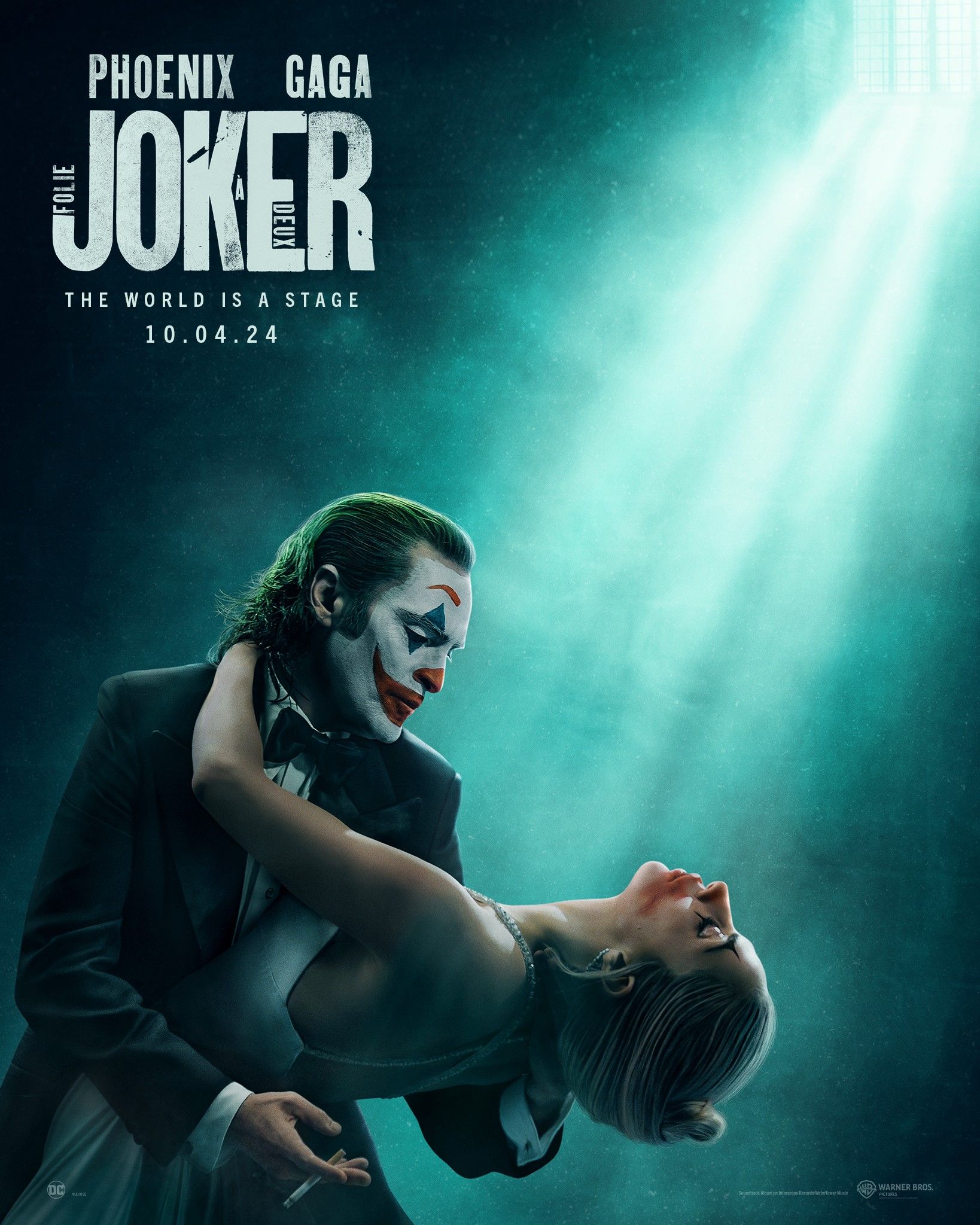 Joaquin Phoenix as Arthur Fleck and Lady Gaga as Harley Quinn dance on the Joker 2 poster