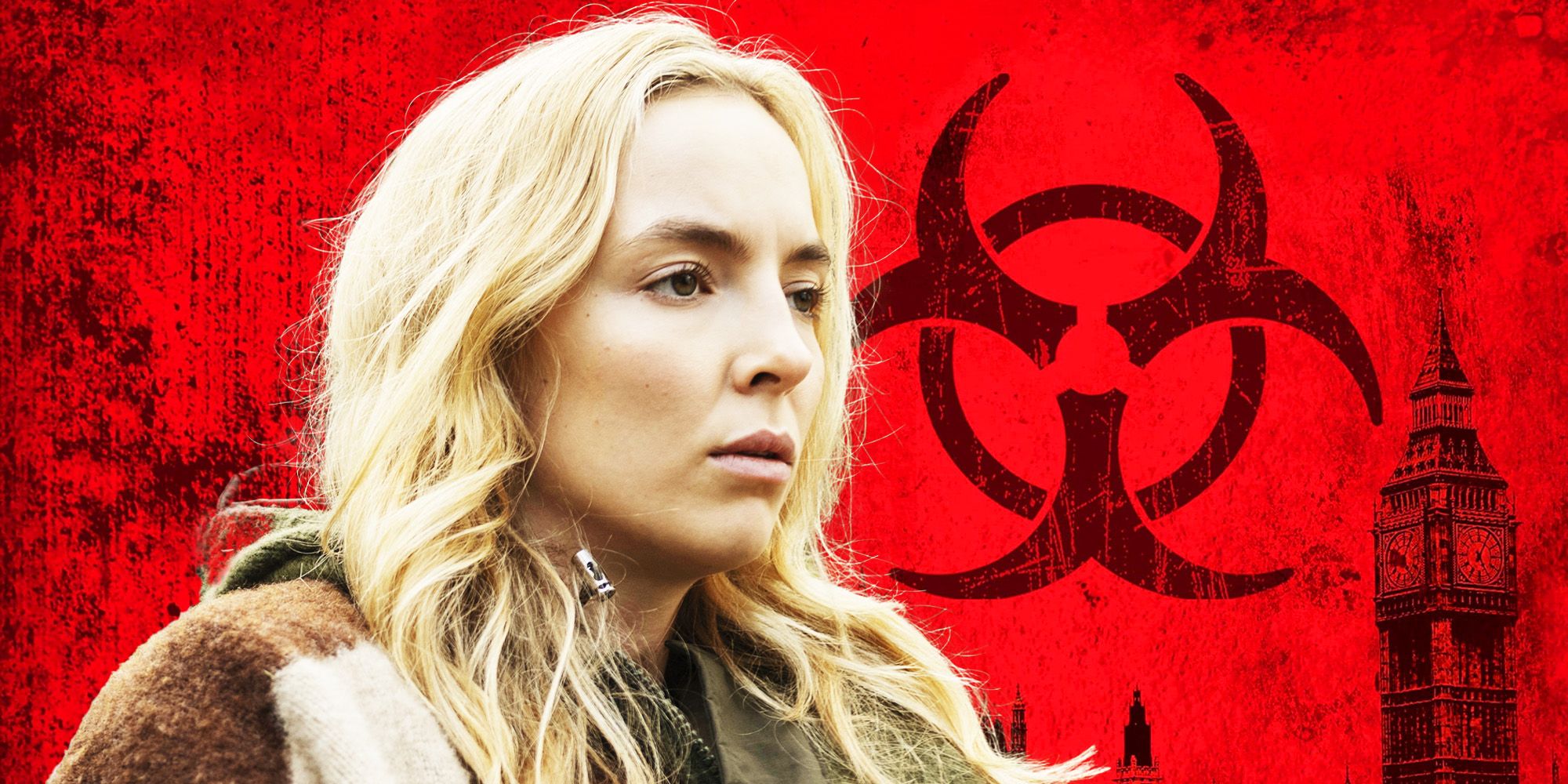 Jodie Comer and promo image from 28 Days Later