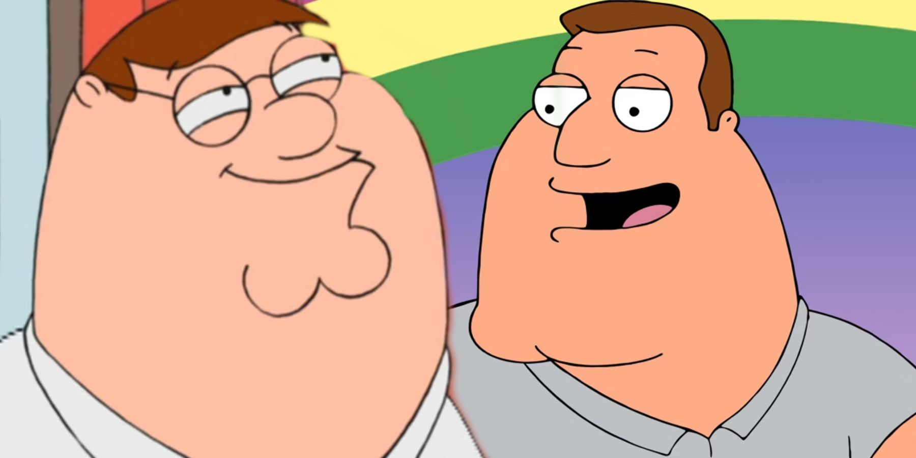 Peter Griffin looking smug next to Joe smiling in Family Guy
