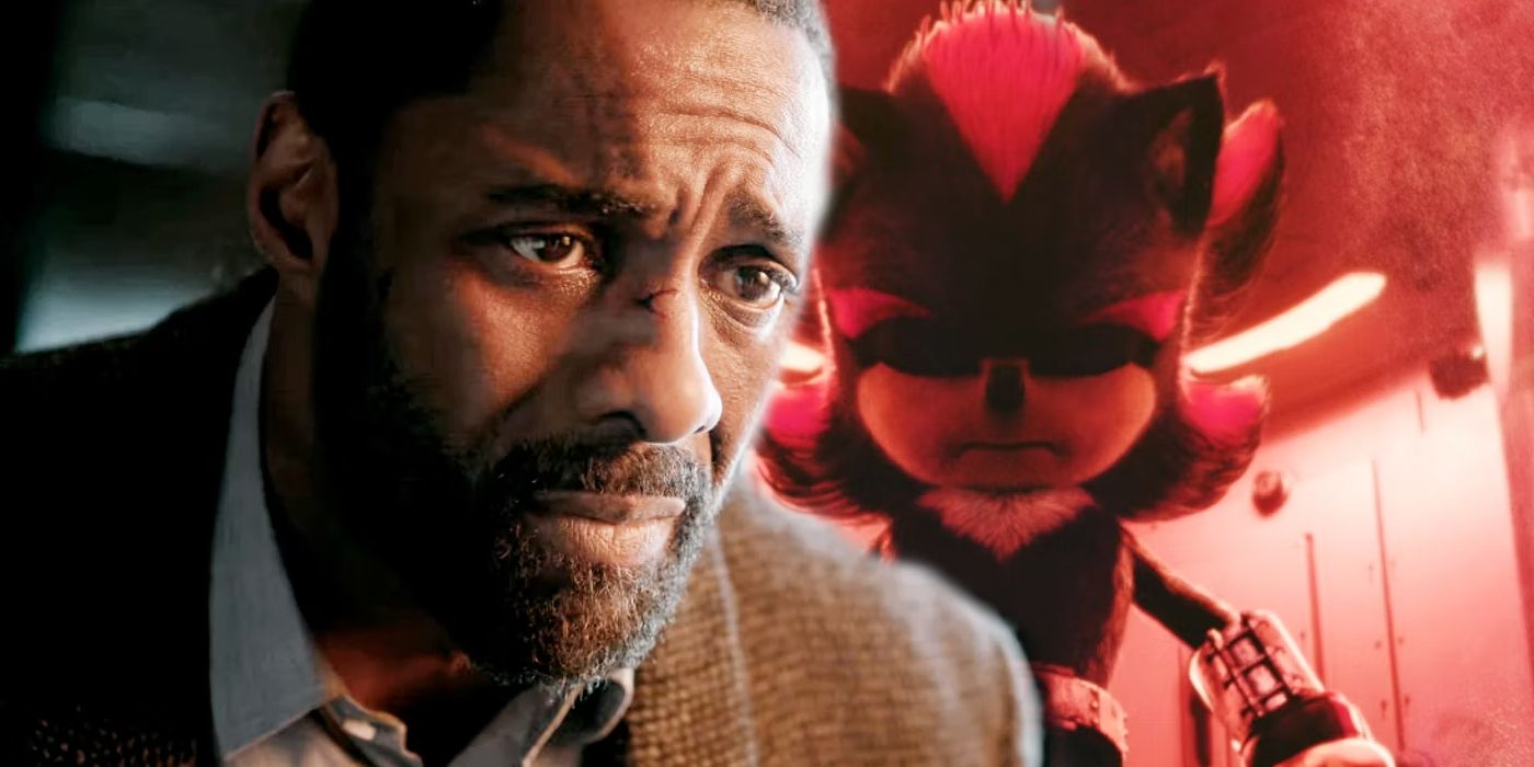 Idris Elba as John Luther in Luther The Fallen Sun next to Shadow the Hedgehog in Sonic the Hedgehog 2