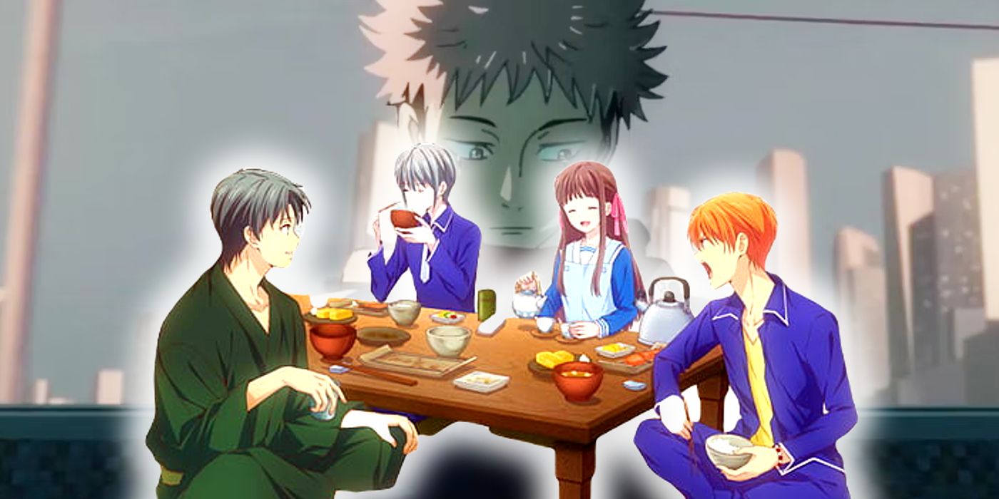 Jujutsu Kaisen Yuji Sad and the characters from Fruit Basket having lunch
