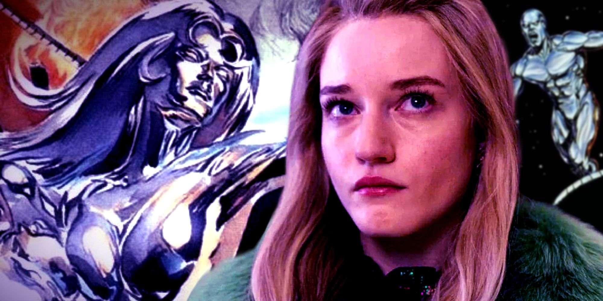 Julia Garner Looks Into the Distance in Inventing Anna with Marvel's Silver Surfers Flying Through Space