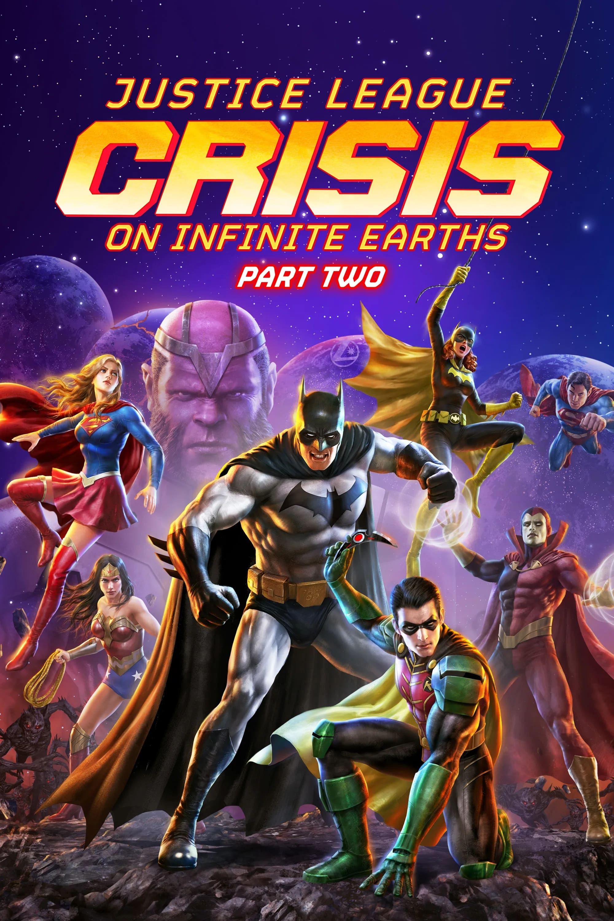 Justice League- Crisis on Infinite Earths - Part Two Poster with Batman, Robin, Wonder Woman, Superman, and Batgirl