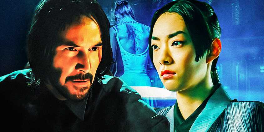Keanu Reeves as John Wick and Rina Sawayama as Akira from John Wick 4