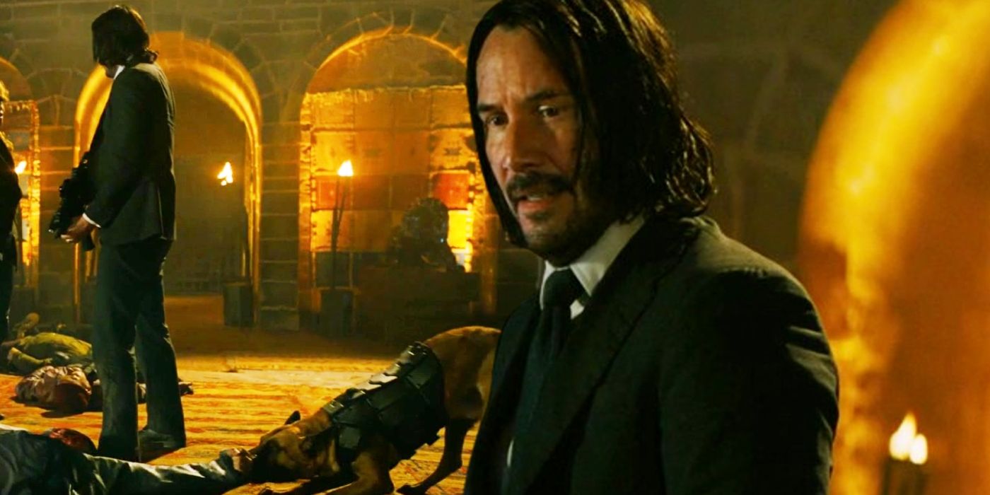 Keanu Reeves juxtaposed with Sofia's Belgian Malinois in John Wick 3