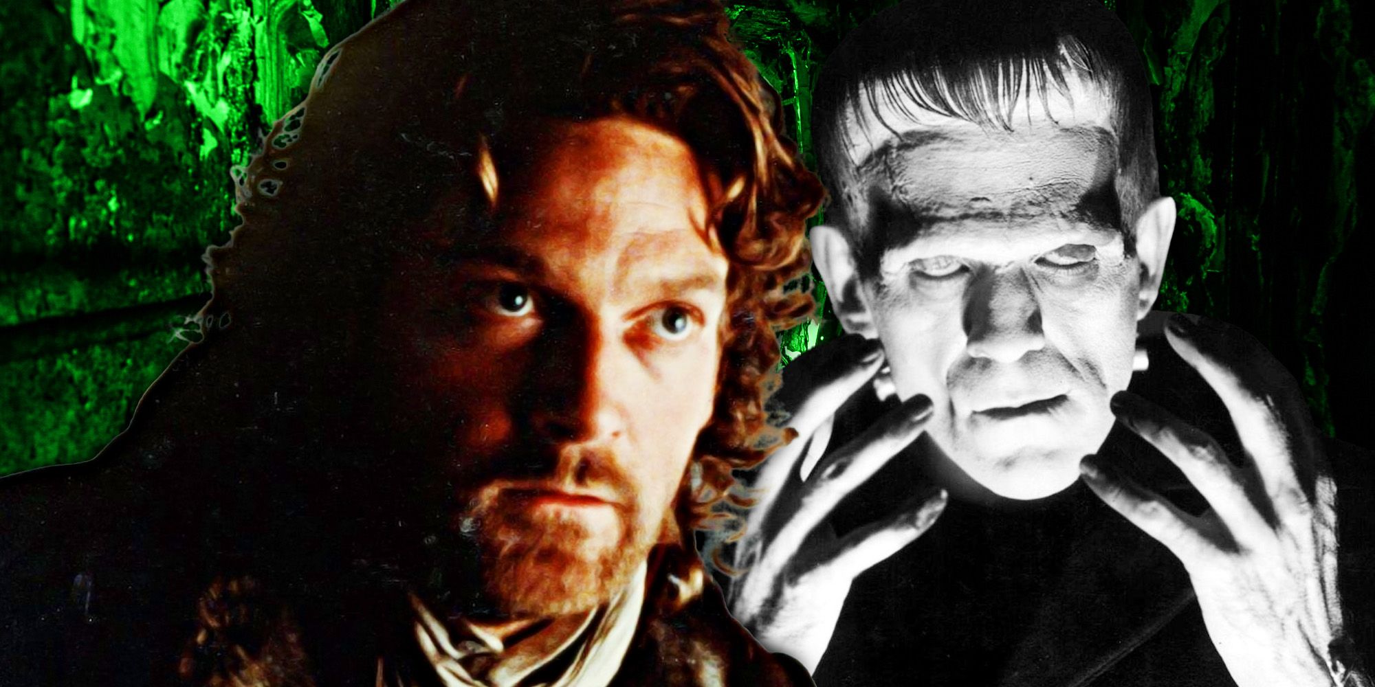 Kenneth Branagh's Victor Frankenstein and Boris Karloff's Frankenstein monster