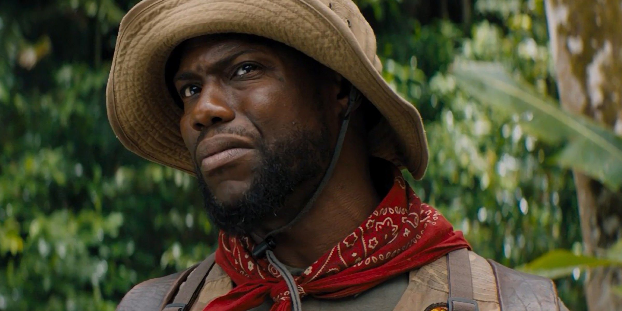 Kevin Hart looking confused in the Jumanji jungle