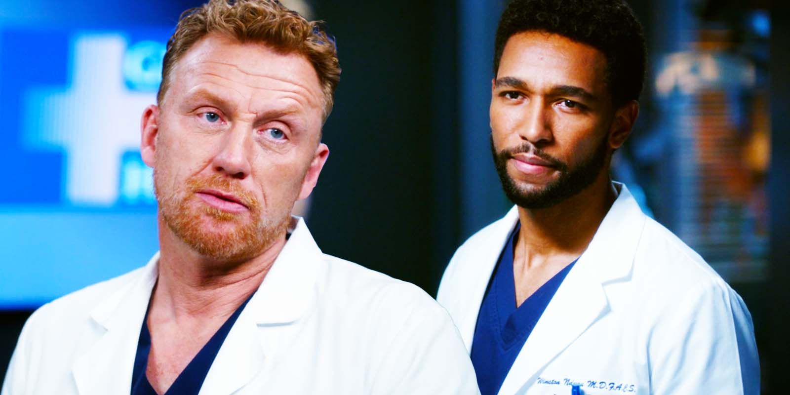 Kevin McKidd as Dr. Owen Hunt and Anthony Hill as Dr. Winston Ndugu in Grey's Anatomy season 19 episode 4