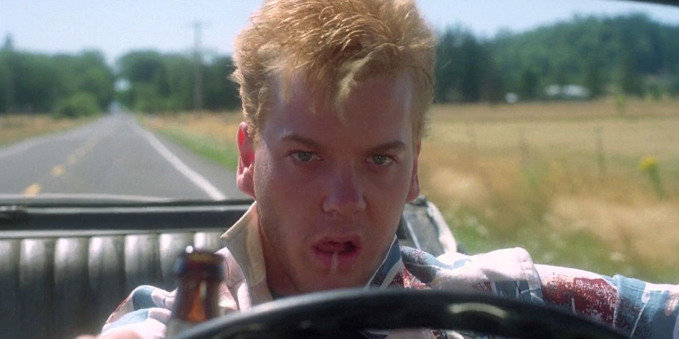 Kiefer Sutherland as Ace driving drunk in Stand by Me