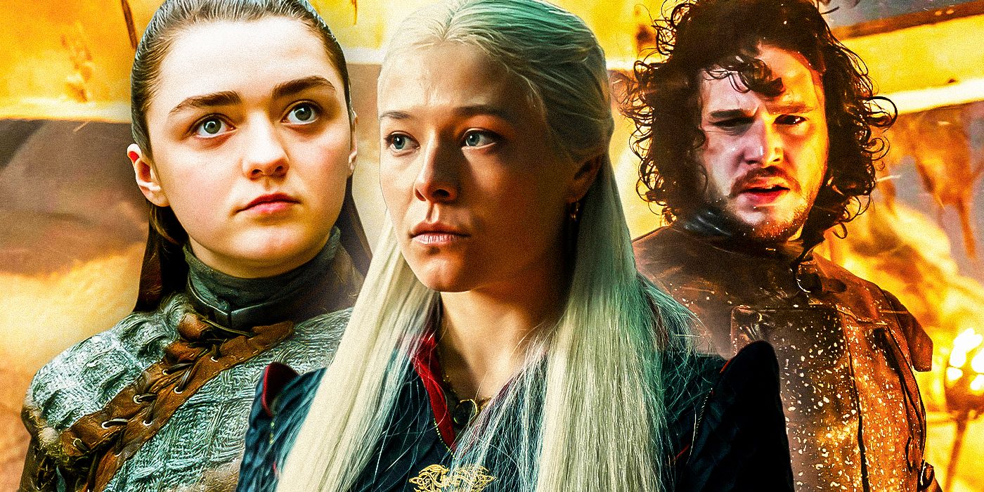 Arya Stark, Rhaenyra Targaryen, and Jon Snow collage