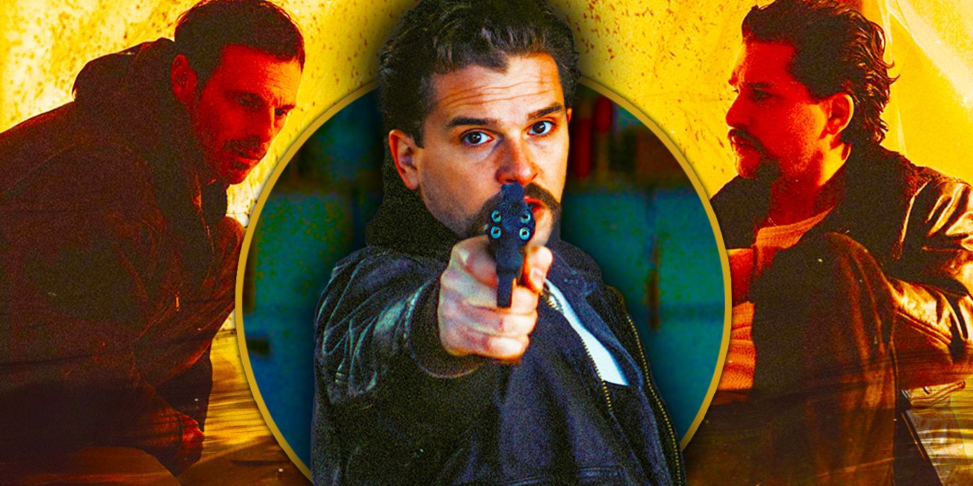 Kit Harington firing gun in Blood For Dust and sitting with Scoot McNairy in the background