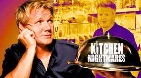 kitchen nightmares montage gordon ramsay with covered platter two images of chef ramsay