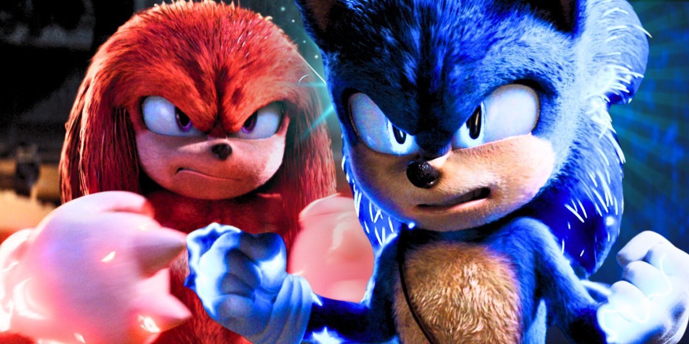 Knuckles and Sonic looking ready to fight in the Sonic the Hedgehog movies