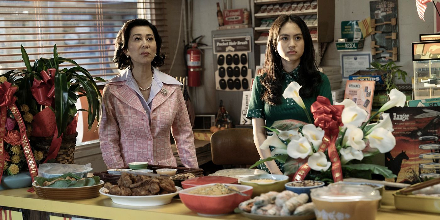 Ky Duyen and Vy Le as the General&rsquo;s wife and Lana behind the counter at the General&rsquo;s store in The Sympathizer