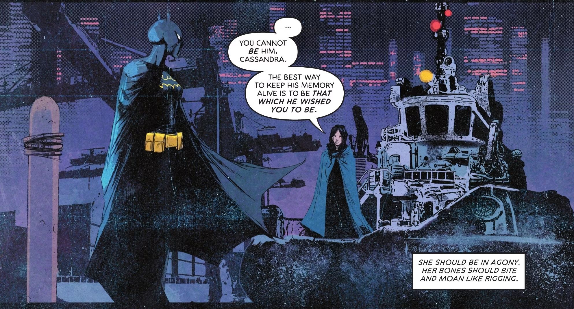 Lady Shiva diz a Batgirl que ela não pode ser o Batman, mas ela pode "seja aquilo que ele desejava que ela fosse."