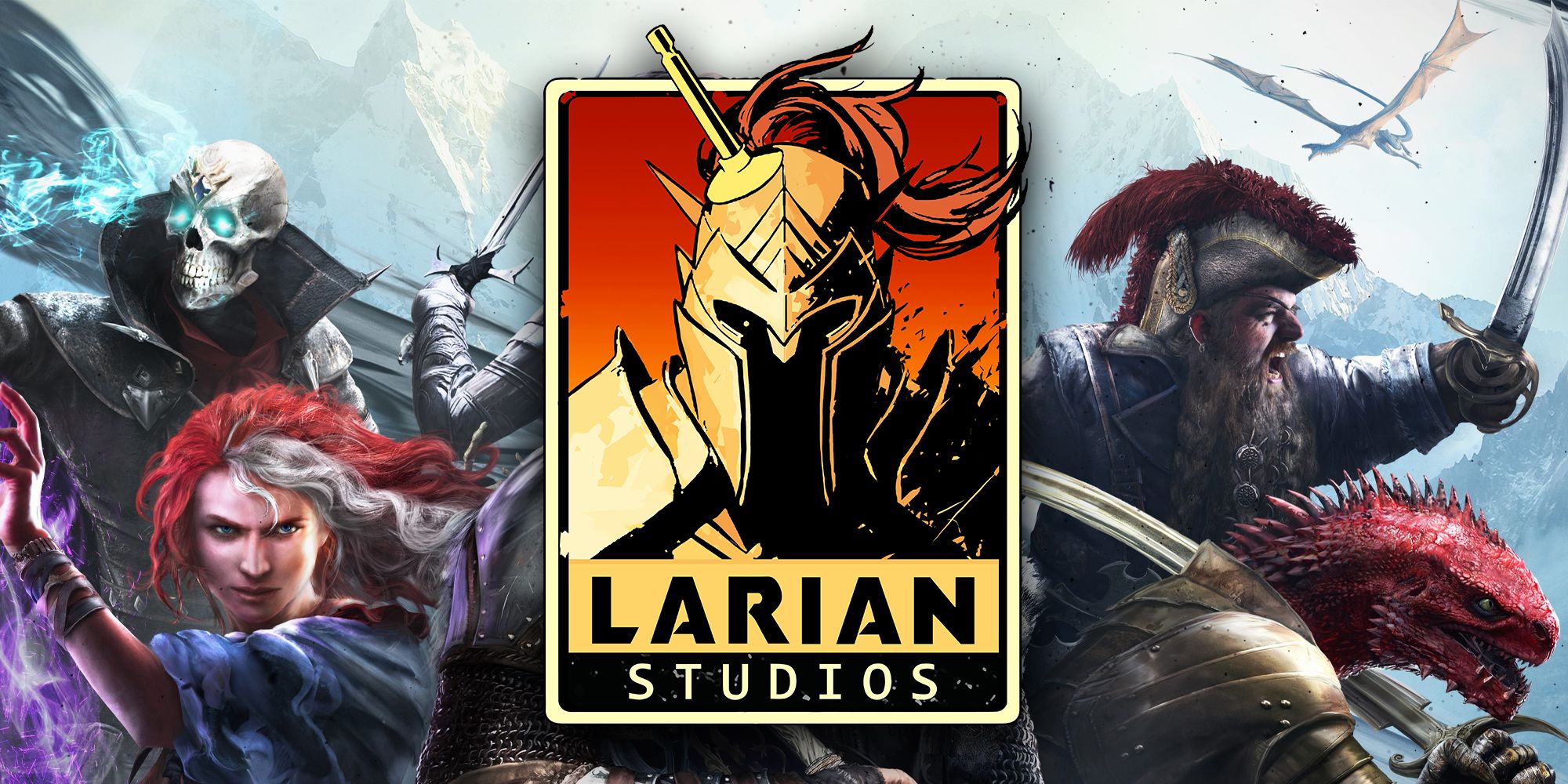 Logotipo da Larian Studios na frente da arte do personagem Divinity: Origin Sin 2.