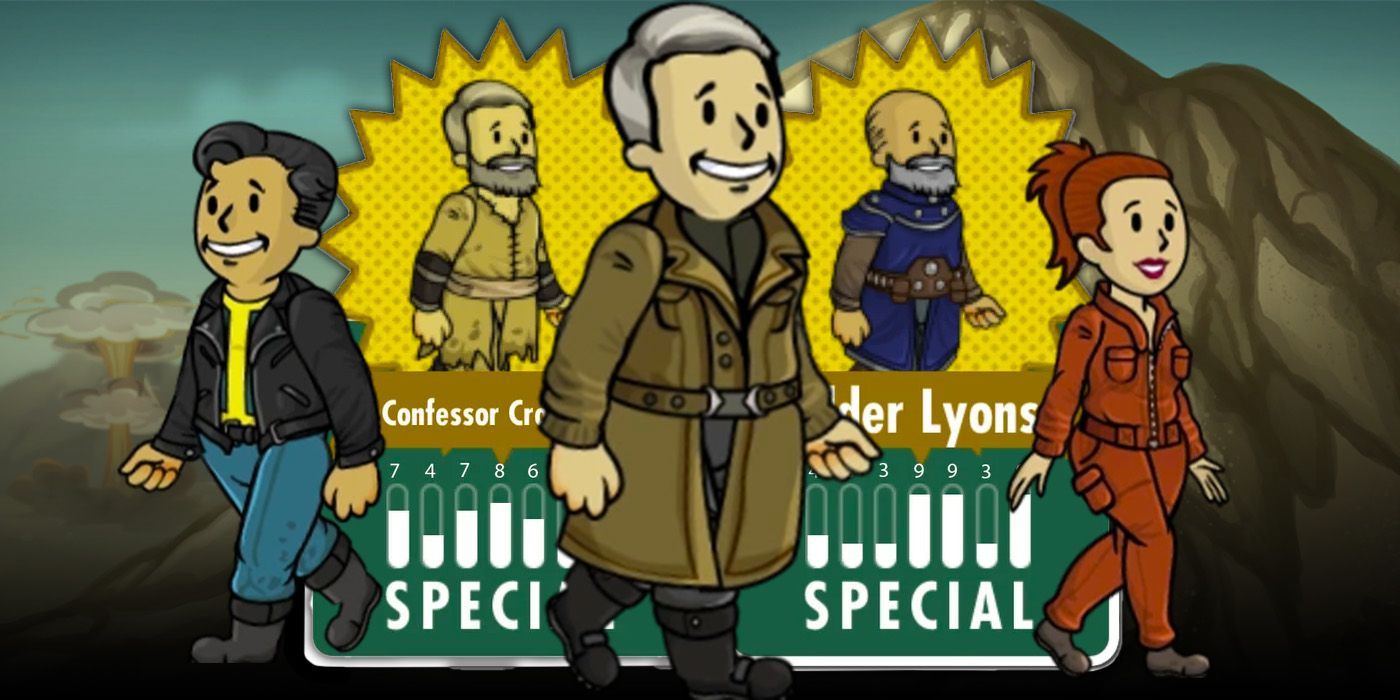 Five Legendary Dwellers from Fallout Shelter as shown in their cartoonish forms.