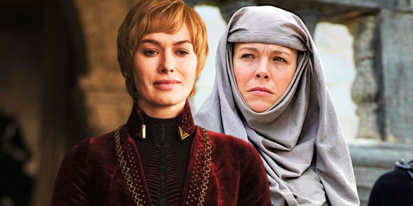 Lena Headey as Cersei juxtaposed with Hannah Waddingham as Septa Unella in Game of Thrones
