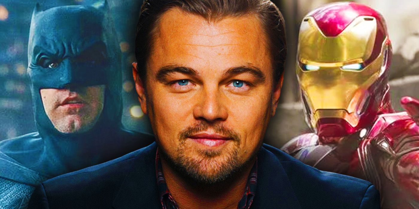 Leonardo DiCaprio with Ben Affleck's Batman and Robert Downey Jr.'s Iron Man
