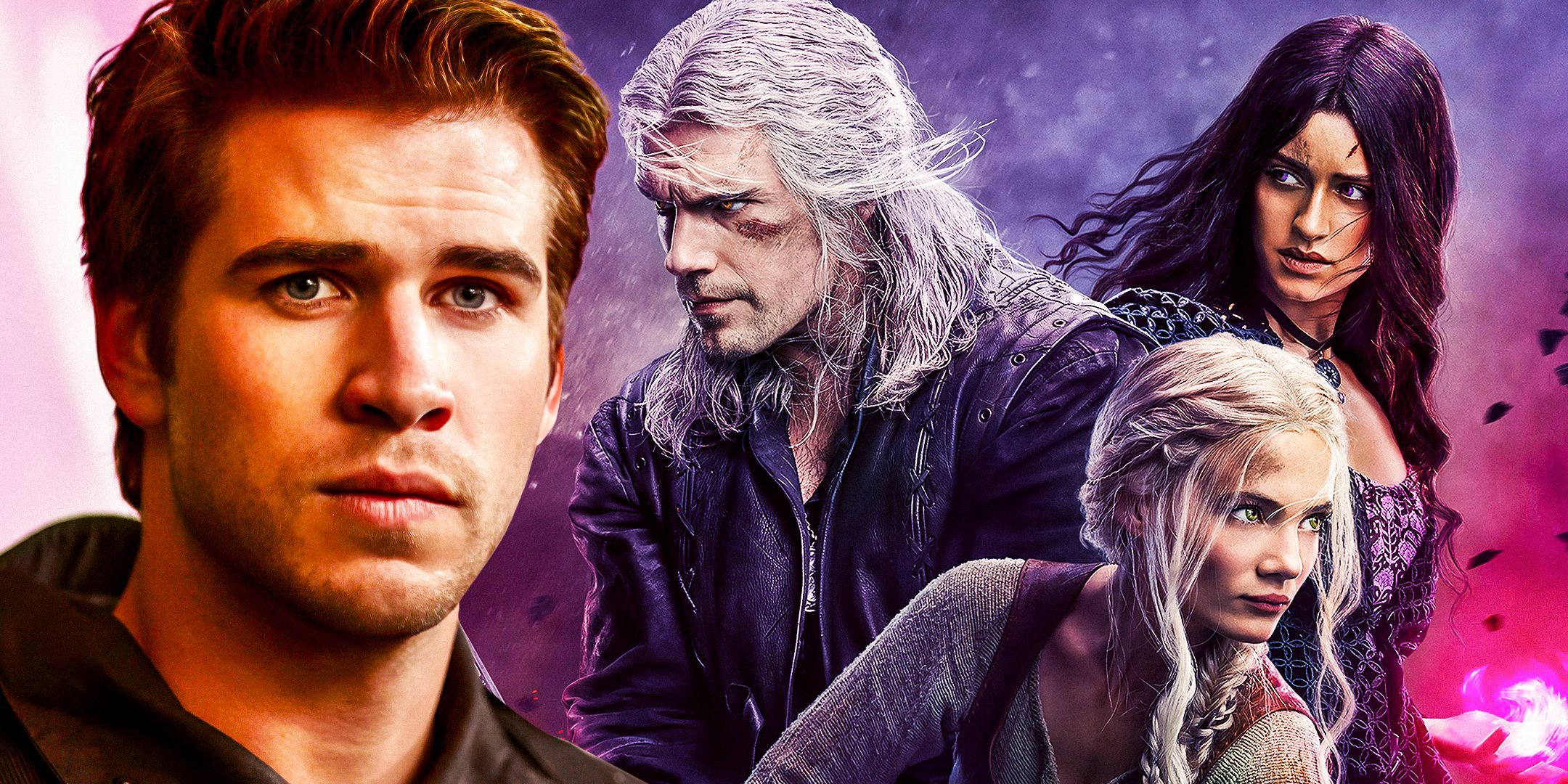 Liam Hemsworth as Gale in The Hunger Games and Geralt, Yennefer, and Ciri in The Witcher