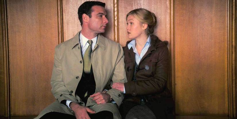 Liev Schreiber and Julia Stiles as the Thorns talking in The Omen 2006