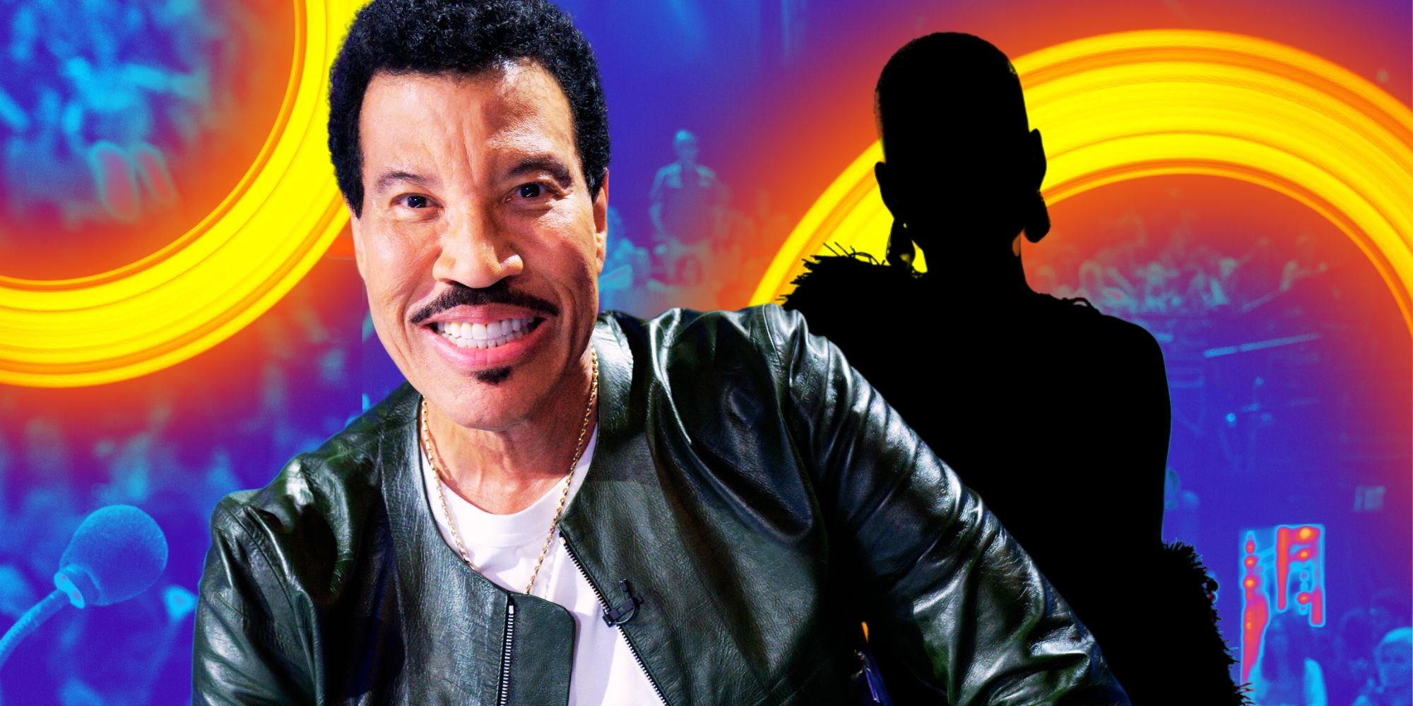 American Idol's Lionel Richie and silhouette of mystery woman, in front of studio audience