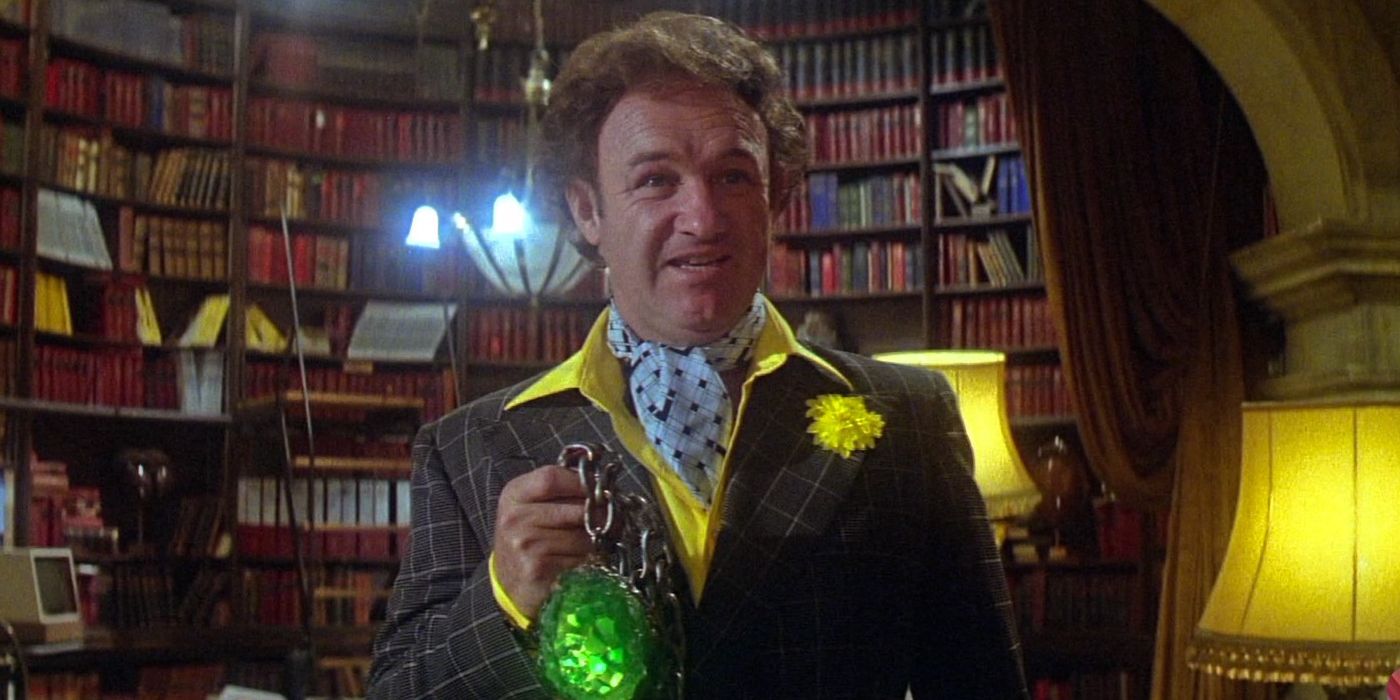 Gene Hackman as Lex Luthor holding up a piece of kryptonite in Superman (1978)