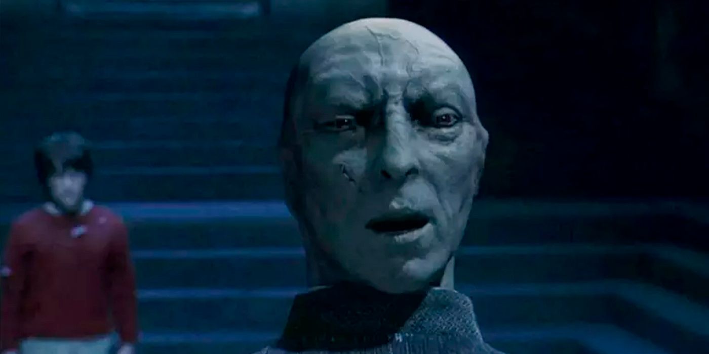 Lord Voldemort on the back of Quirrell's head in Harry Potter.