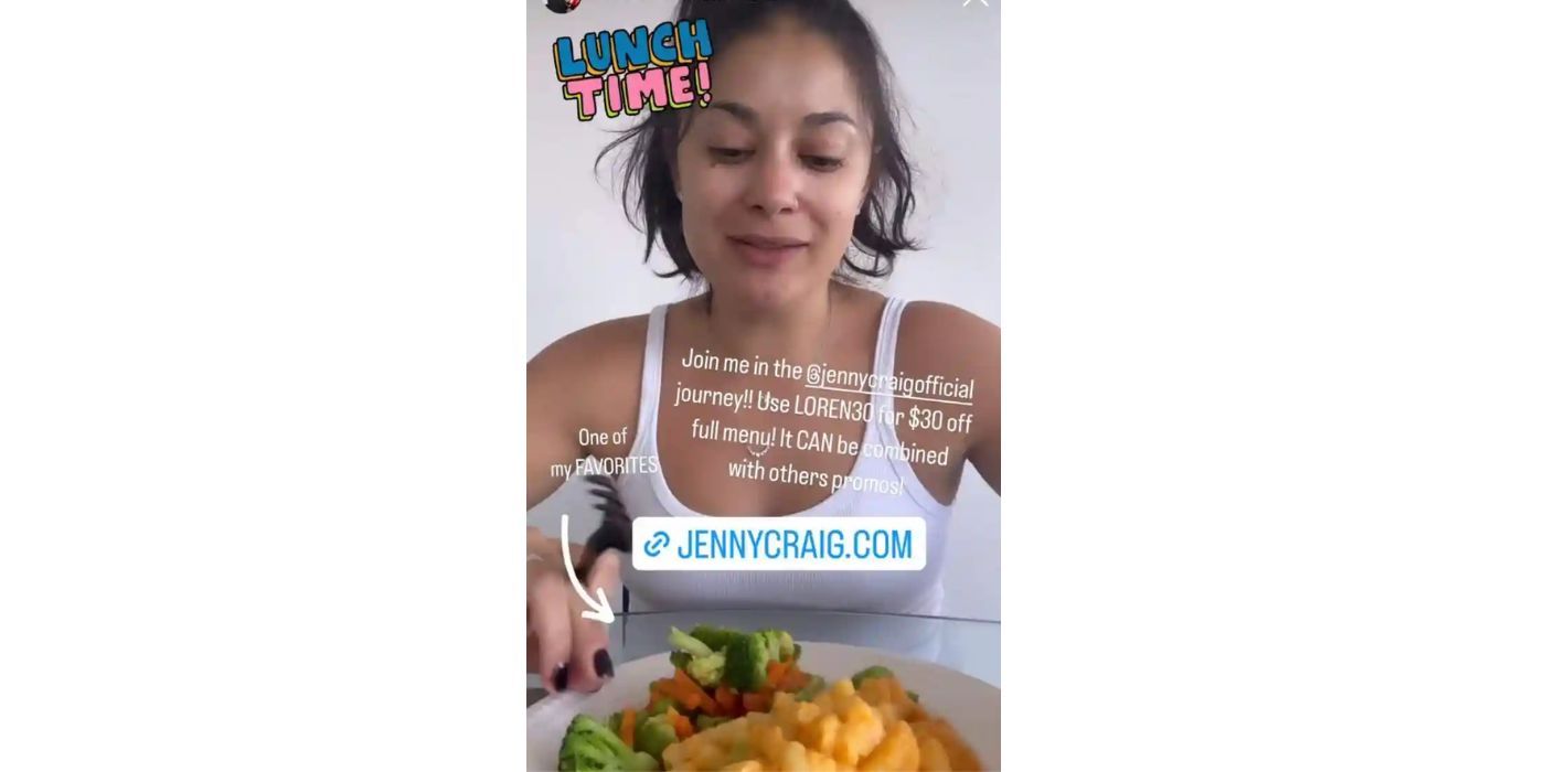 Loren em 90 Day Fiance comendo macarrão com queijo no Instagram