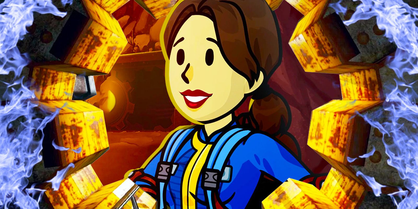 Lucy MacLean In Fallout Shelter Standing Against Glowing Vault Door Background