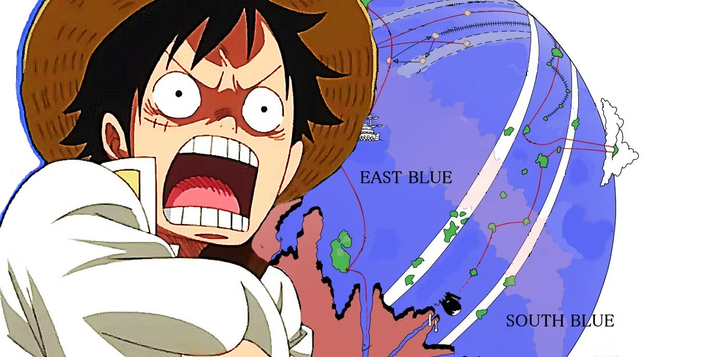 Luffy e o mapa mundial de one piece