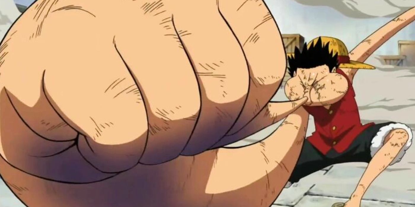 Luffy inflates his arm in One Piece